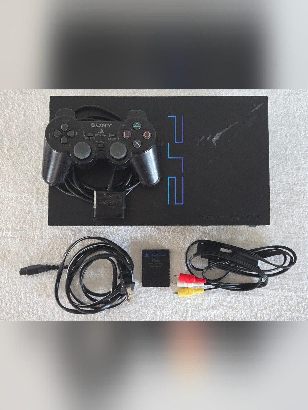 Sony PlayStation 2 SCPH-50001 Console Fat Black 1 Controller Memory Card TESTED